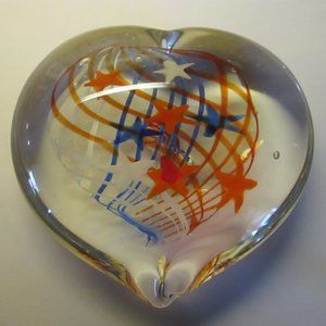VNTG Heavy Art Glass Heart Shaped Paperweight